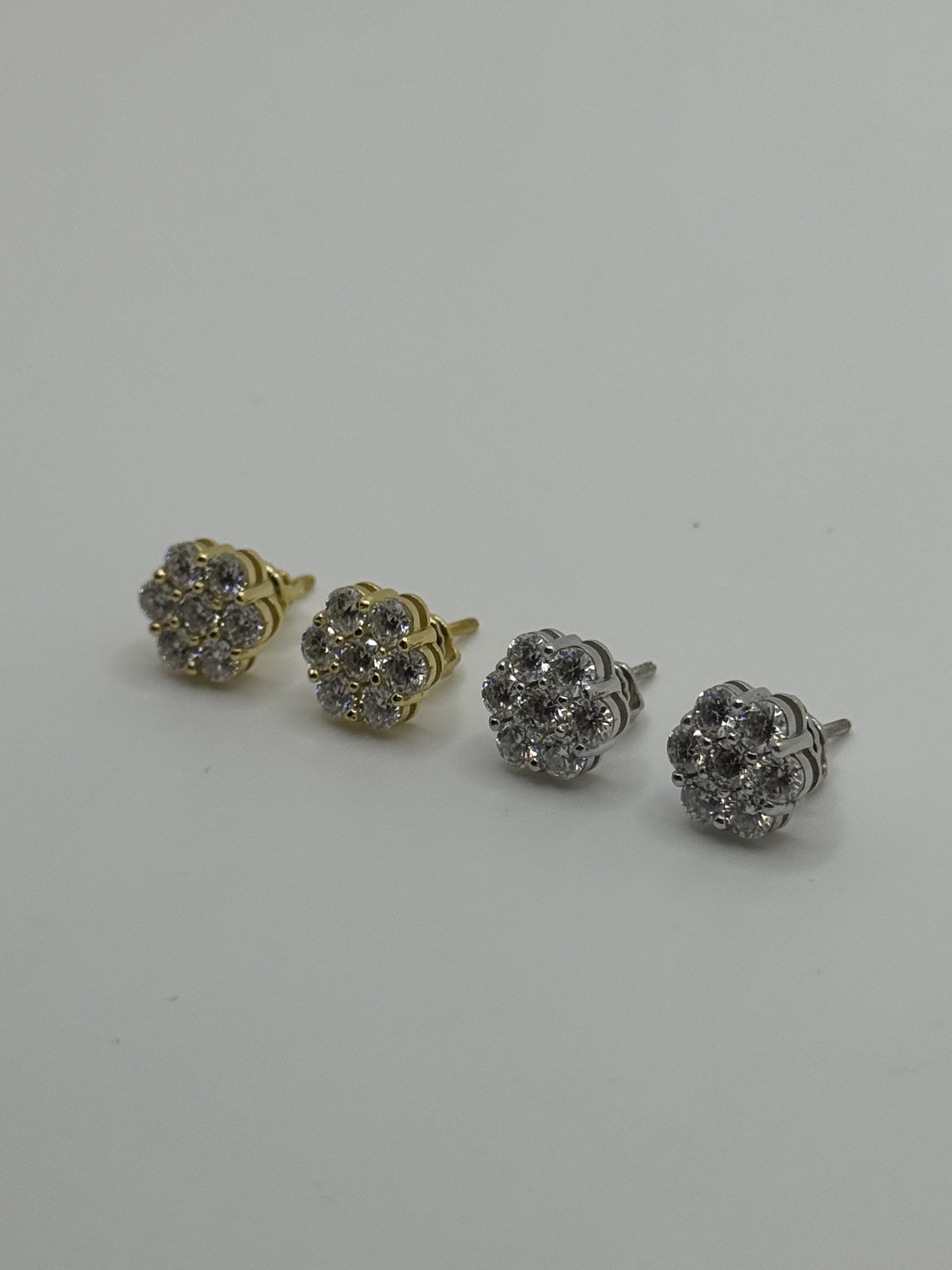 9MM Diamond Cluster Stud Earrings 1.4ct